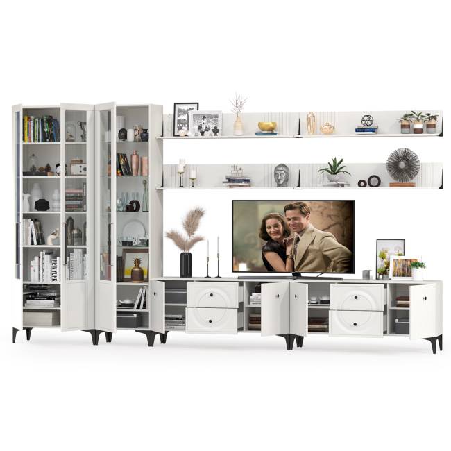 Валенсия стенка в гостиную комнату № 87 цвет белый шагрень Валенсия стенка в гостиную комнату № 87 цвет белый шагрень