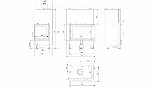 Топка с теплообменником Kratki PRO MBO/PW/15/P/BS/W угловое стекло справа