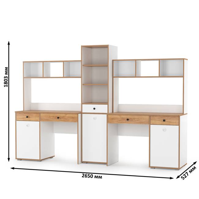 Детская мебельная стенка для двоих детей Вуди цвет белый премиум/дуб крафт золотой Детская мебельная стенка для двоих детей Вуди цвет белый премиум/дуб крафт золотой