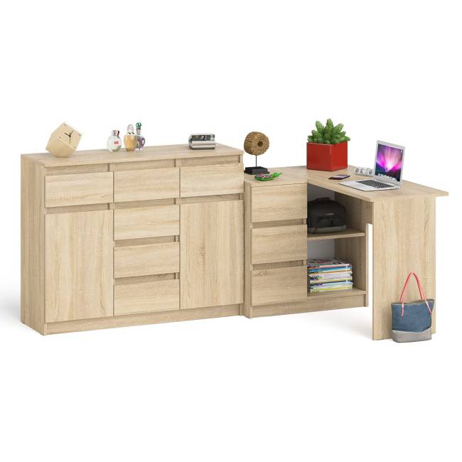 Тумба-комод Мори 1200 с угловым компьютерным столом МС-16 с тумбой слева Мори цвет дуб сонома