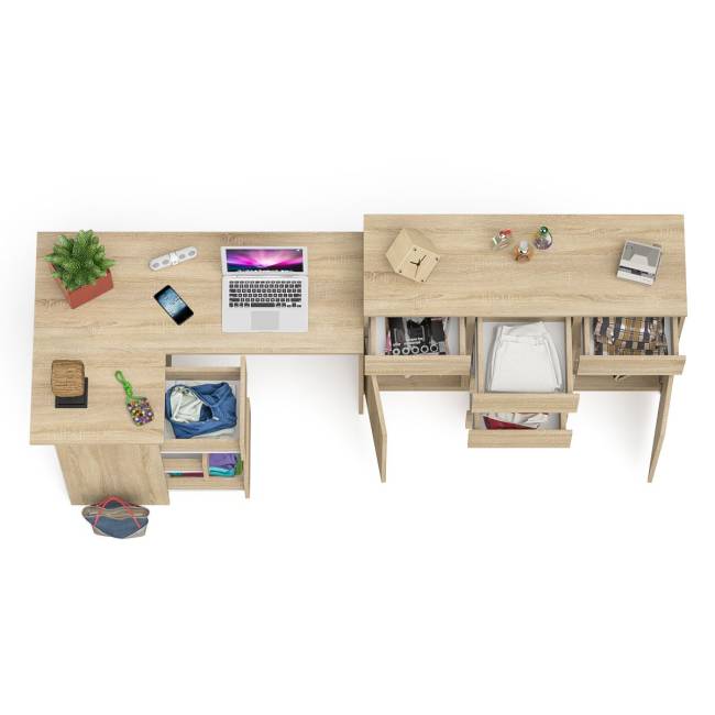 Тумба-комод Мори 1200 с угловым компьютерным столом МС-16 с тумбой слева Мори цвет дуб сонома