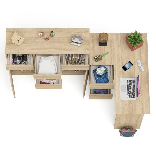 Тумба-комод Мори 1200 с угловым компьютерным столом МС-16 с тумбой слева Мори цвет дуб сонома
