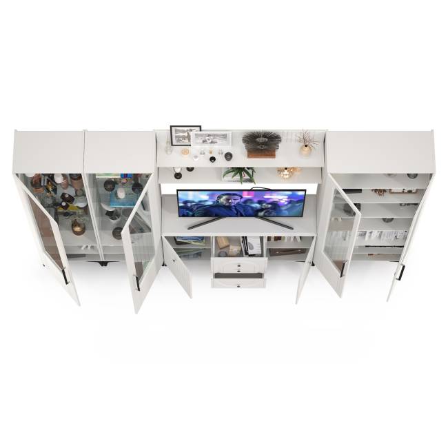 Большая стенка для гостиной Валенсия № 107 цвет белый шагрень