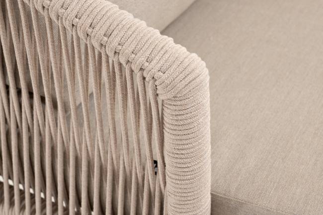 "Верона" кресло плетеное из роупа, каркас алюминий белый муар, роуп бежевый круглый, ткань бежевая 052