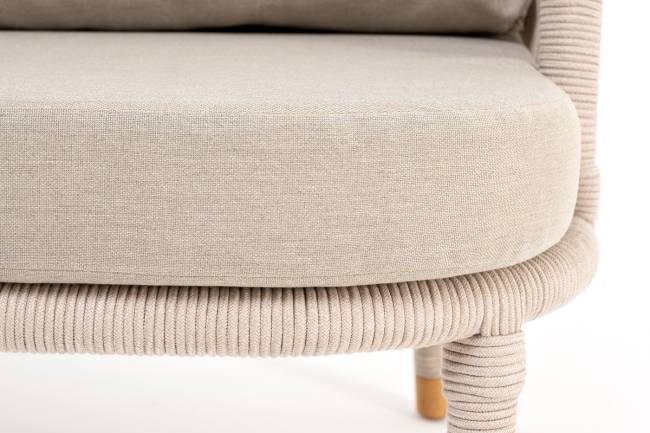 "Верона" кресло плетеное из роупа, каркас алюминий белый муар, роуп бежевый круглый, ткань бежевая 052