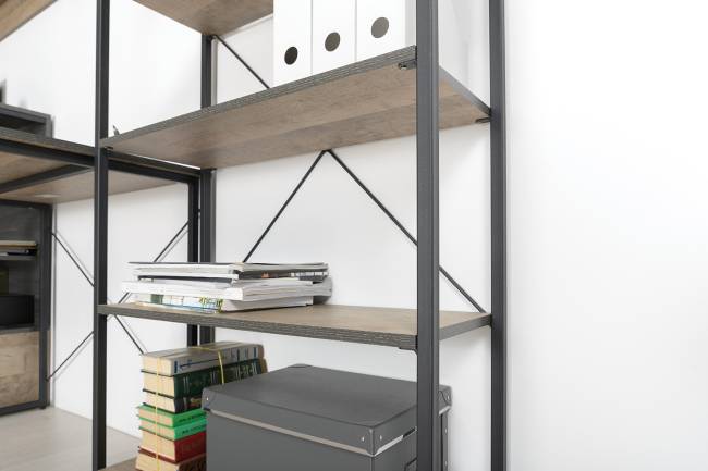 Комод с дверкой и ящиком с ТВ-тумбой для гостиной Трувор и открытый стеллаж с полками цвет дуб гранж песочный/интра