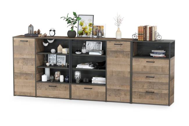 Два комода с ящиком и дверкой и комод с тремя ящиками Трувор цвет дуб гранж песочный/интра Два комода с ящиком и дверкой и комод с тремя ящиками Трувор цвет дуб гранж песочный/интра