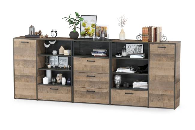 Два комода с ящиком и дверкой и комод с тремя ящиками Трувор цвет дуб гранж песочный/интра Два комода с ящиком и дверкой и комод с тремя ящиками Трувор цвет дуб гранж песочный/интра