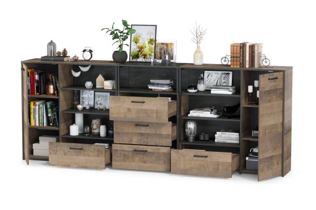 Два комода с ящиком и дверкой и комод с тремя ящиками Трувор цвет дуб гранж песочный/интра Два комода с ящиком и дверкой и комод с тремя ящиками Трувор цвет дуб гранж песочный/интра