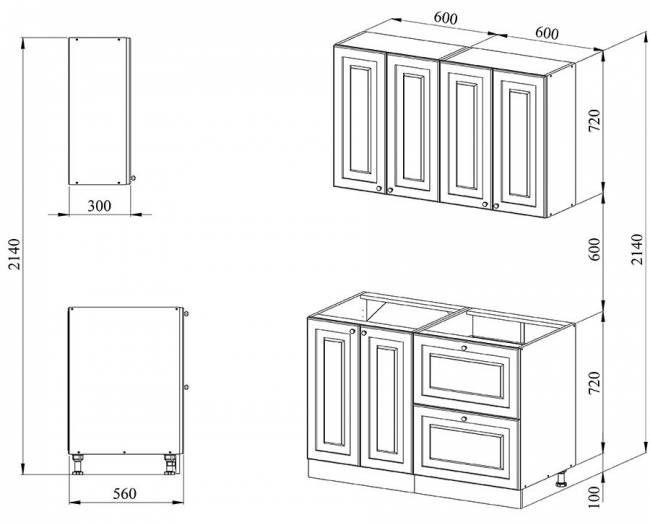 Кухня 1.2 х 2.14 м, массив сосны, эмаль