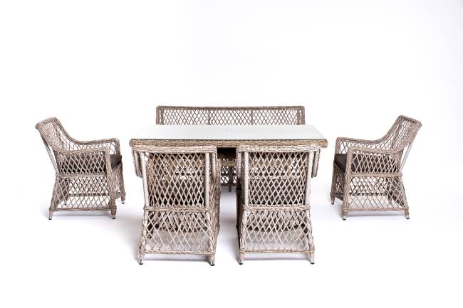 "Катания" обеденная группа плетеная на 6 персон, цвет бежевый "Катания" обеденная группа плетеная на 6 персон, цвет бежевый