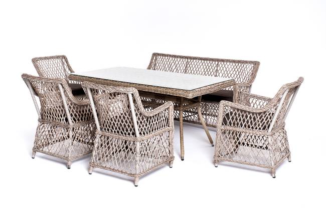 "Катания" обеденная группа плетеная на 6 персон, цвет бежевый "Катания" обеденная группа плетеная на 6 персон, цвет бежевый