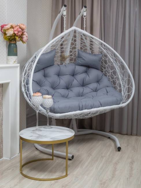 Подвесное двухместное кресло из искусственного ротанга "BUENO GRANDE", белый