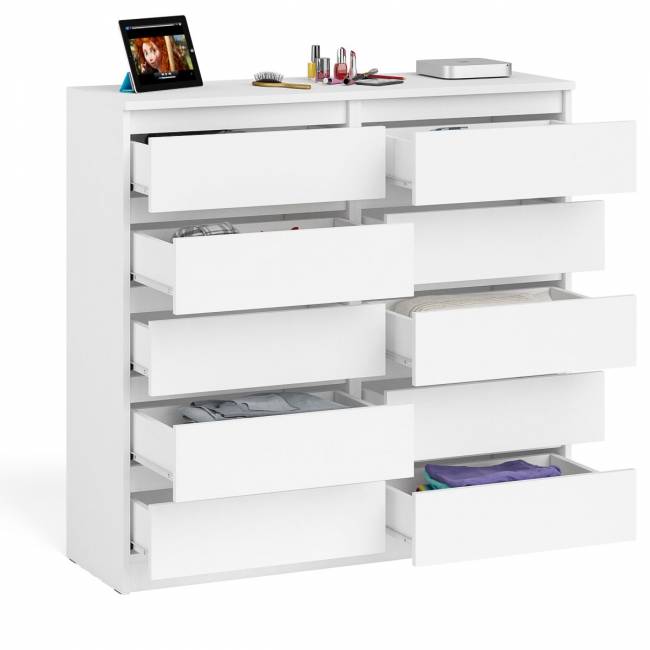 Комод высокий на десять выдвижных ящиков Мори МК1200.10 цвет белый