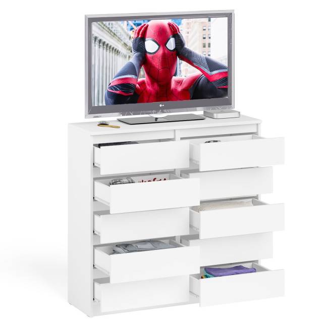 Комод высокий на десять выдвижных ящиков Мори МК1200.10 цвет белый