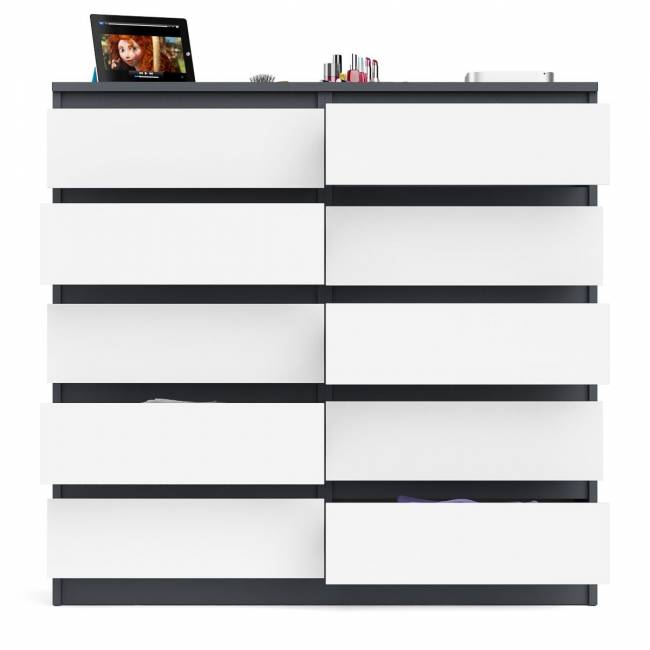 Комод высокий на десять выдвижных ящиков Мори МК1200.10 цвет графит/белый