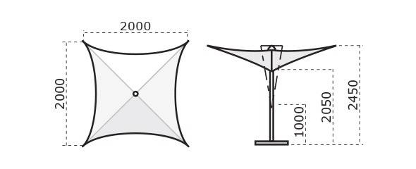 Зонт-парусник 2х2 м Vela Titanium титан, антрацит 2000х2000 мм