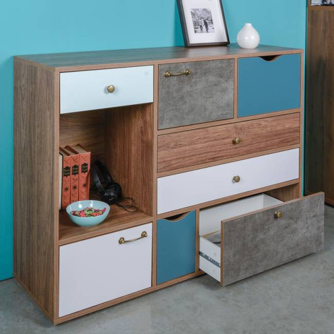 Комод Вайс 10.104 цвет винтаж/камень тёмный/бензин/белый премиум