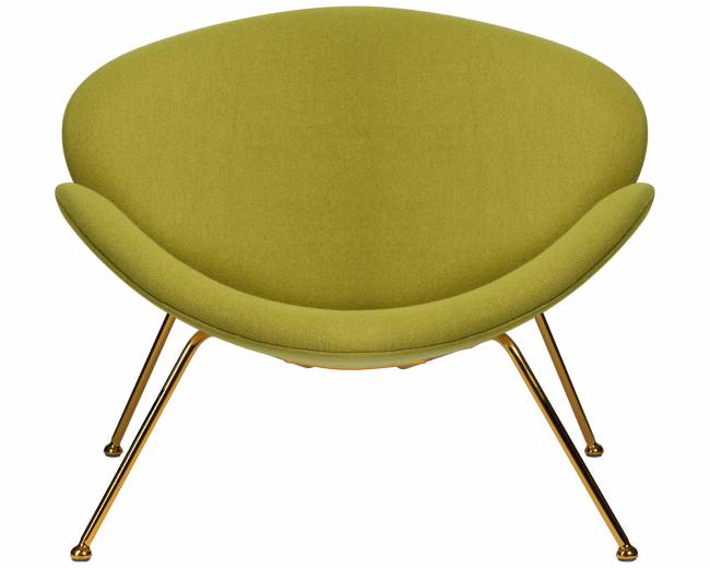 Кресло дизайнерское DOBRIN EMILY, светло-зеленая ткань AF3, золотое основание
