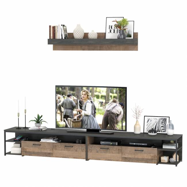 Две ТВ-тумбы Трувор с навесной полкой цвет дуб гранж песочный/интра Две ТВ-тумбы Трувор с навесной полкой цвет дуб гранж песочный/интра