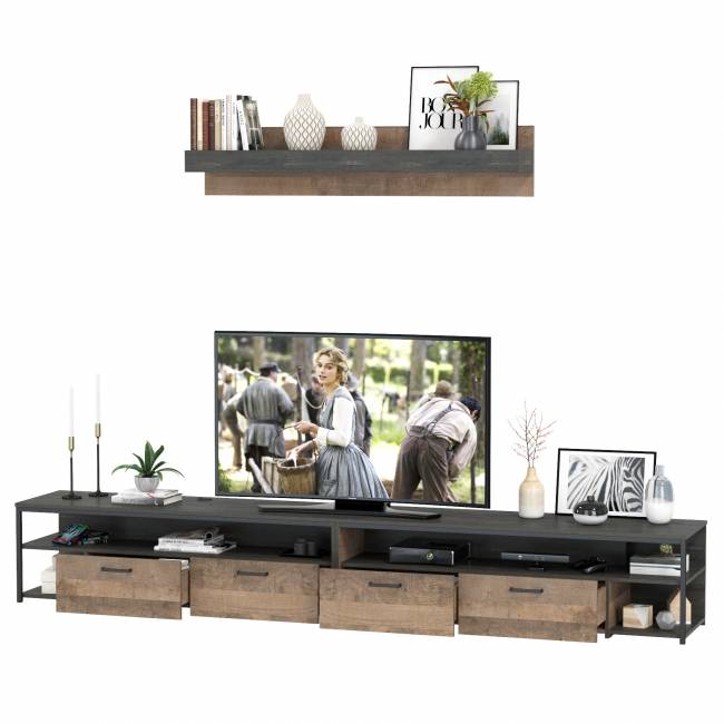 Две ТВ-тумбы Трувор с навесной полкой цвет дуб гранж песочный/интра Две ТВ-тумбы Трувор с навесной полкой цвет дуб гранж песочный/интра