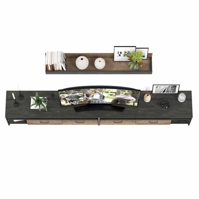 Две ТВ-тумбы Трувор с навесной полкой цвет дуб гранж песочный/интра Две ТВ-тумбы Трувор с навесной полкой цвет дуб гранж песочный/интра