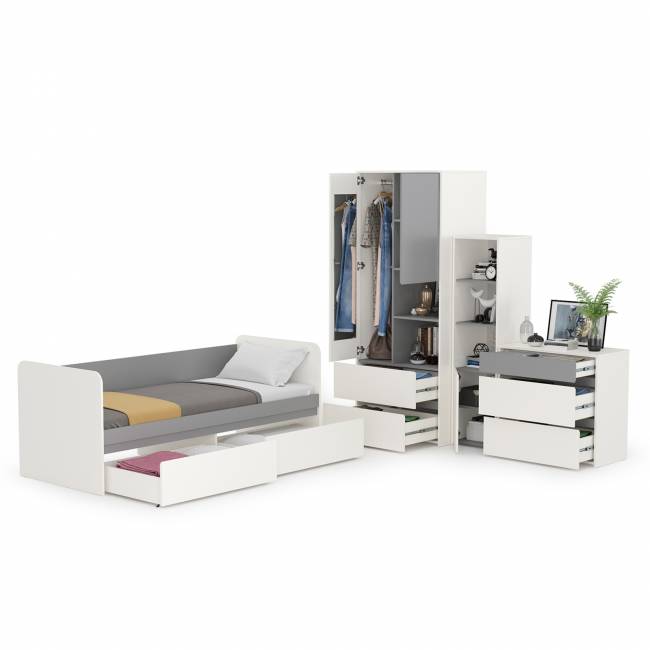 Мебель детская Торонто компоновка № 26 цвет белый шагрень/стальной серый Мебель детская Торонто компоновка № 26 цвет белый шагрень/стальной серый