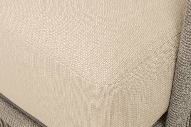 "Альбано" диван 3-местный плетеный из роупа, каркас алюминий светло-серый (RAL7035) муар, роуп серый меланж круглый, ткань Mossle светло-бежевая