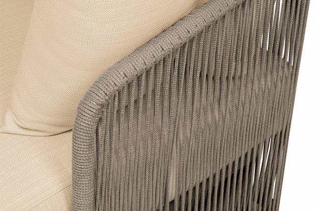 "Альбано" диван 3-местный плетеный из роупа, каркас алюминий светло-серый (RAL7035) муар, роуп серый меланж круглый, ткань Mossle светло-бежевая