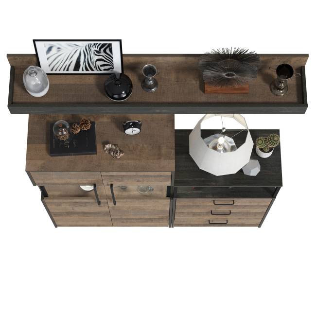 Комод с витриной и подсветкой и комод с ящиками Трувор цвет дуб гранж песочный/интра