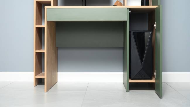 Рабочий компьютерный стол Комфорт 12.71 цвет гикори рокфорд натуральный/дымчатый зелёный Рабочий компьютерный стол Комфорт 12.71 цвет гикори рокфорд натуральный/дымчатый зелёный