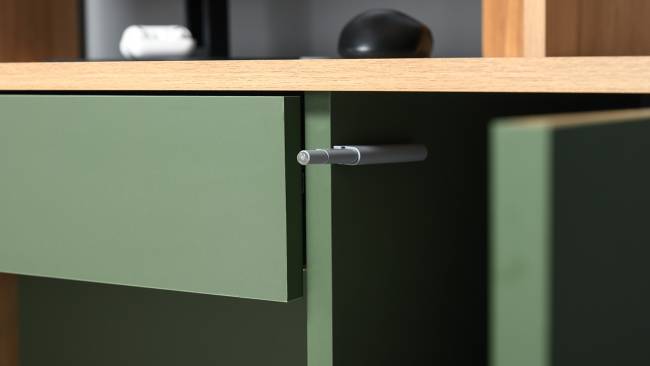 Рабочий компьютерный стол Комфорт 12.71 цвет гикори рокфорд натуральный/дымчатый зелёный Рабочий компьютерный стол Комфорт 12.71 цвет гикори рокфорд натуральный/дымчатый зелёный