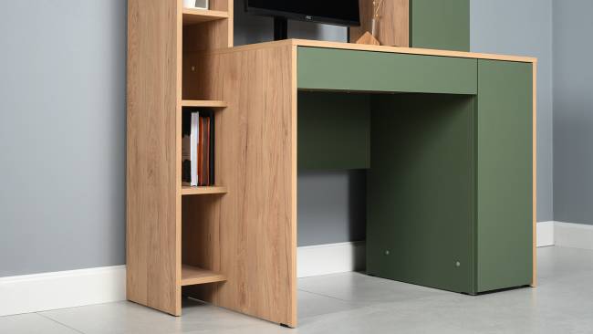 Рабочий компьютерный стол Комфорт 12.71 цвет гикори рокфорд натуральный/дымчатый зелёный Рабочий компьютерный стол Комфорт 12.71 цвет гикори рокфорд натуральный/дымчатый зелёный